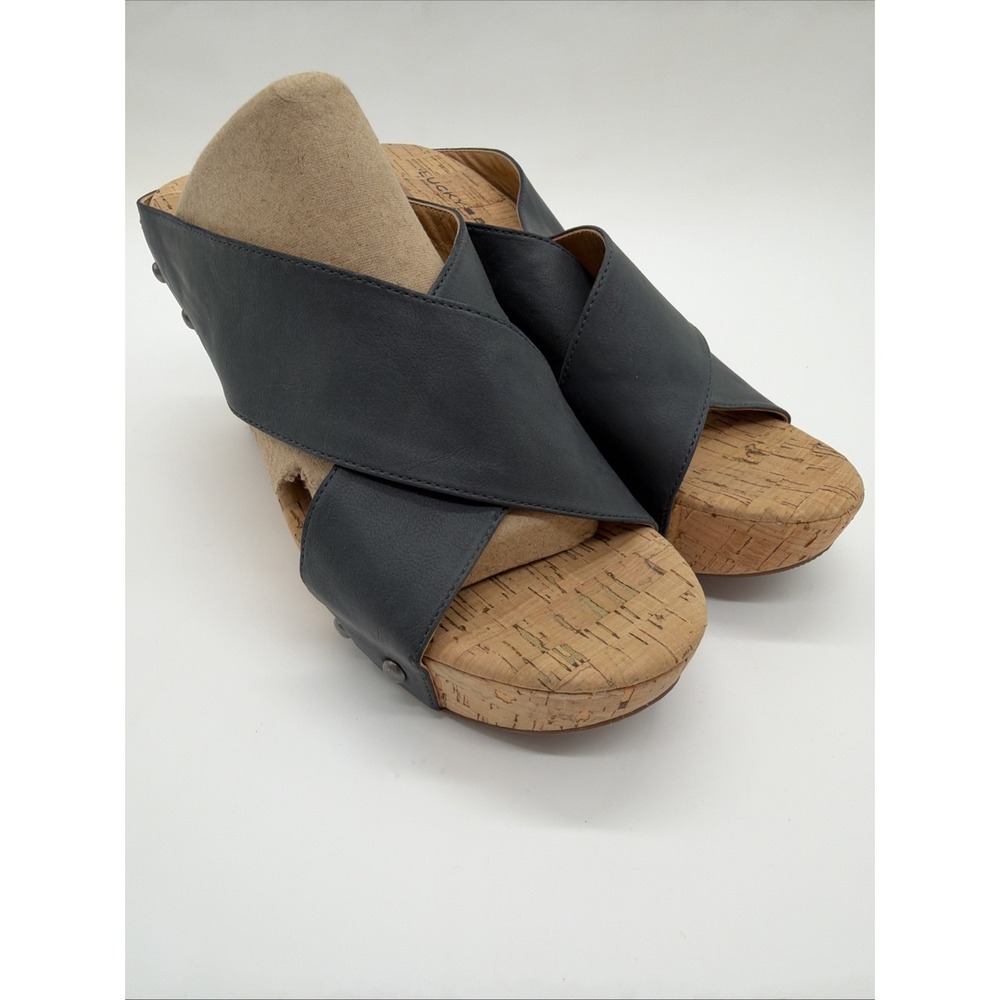 Lucky Brand Mykayla Cork Wedge Sandals Size 9 Blue Slide Coastal Heels New